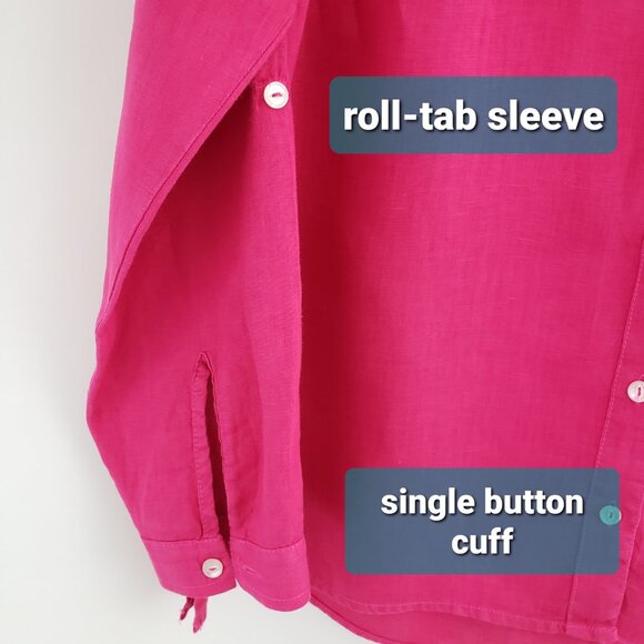 Fresh Produce Button-Front Linen Shirt MEDIUM Pink Roll-Tab Sleeve Chest Pockets - Picture 3 of 7